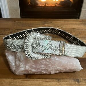 Western white rhinestone belt, see video of length.